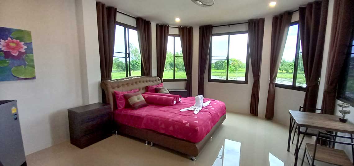 comfortable accommodation with views over the lotus lake